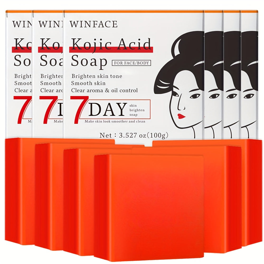 6pcs 100g Kojic Acid Soap - Brighten Skin Tone, Moisturizing, Oil Controlling Soap For Hand, Face, Bath - Natural Orange Flavor, Essential Oil, Gentle Cleansing